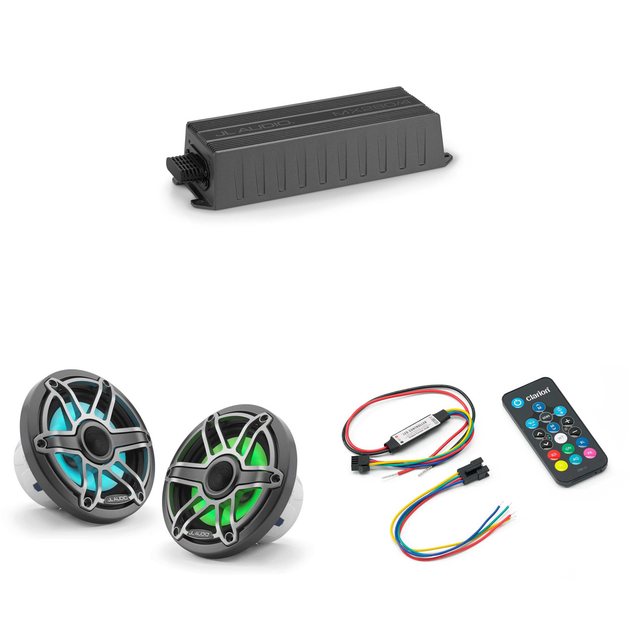 JL Audio MX280/4 w/ M6-650X-S-Gmti-i, RGB LED, Gunmetal & Titanium