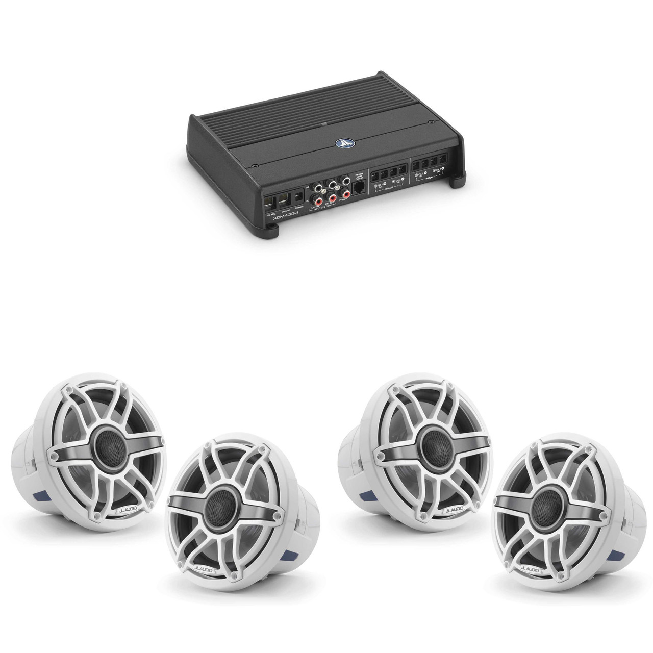 JL Audio XDM400/4 w/ (2) M6-880X-S-GwGw, Gloss White, Sport Grille
