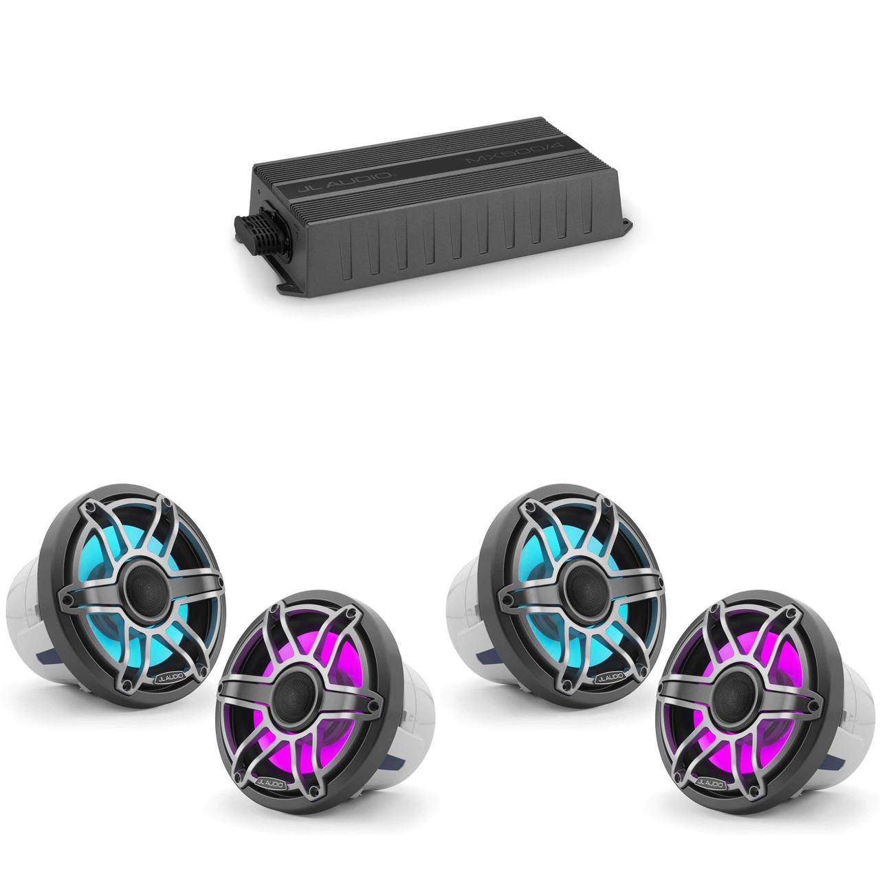 JL Audio MX500/4 w/ (2) M6-880X-S-Gmti-i, RGB LED, Gunmetal