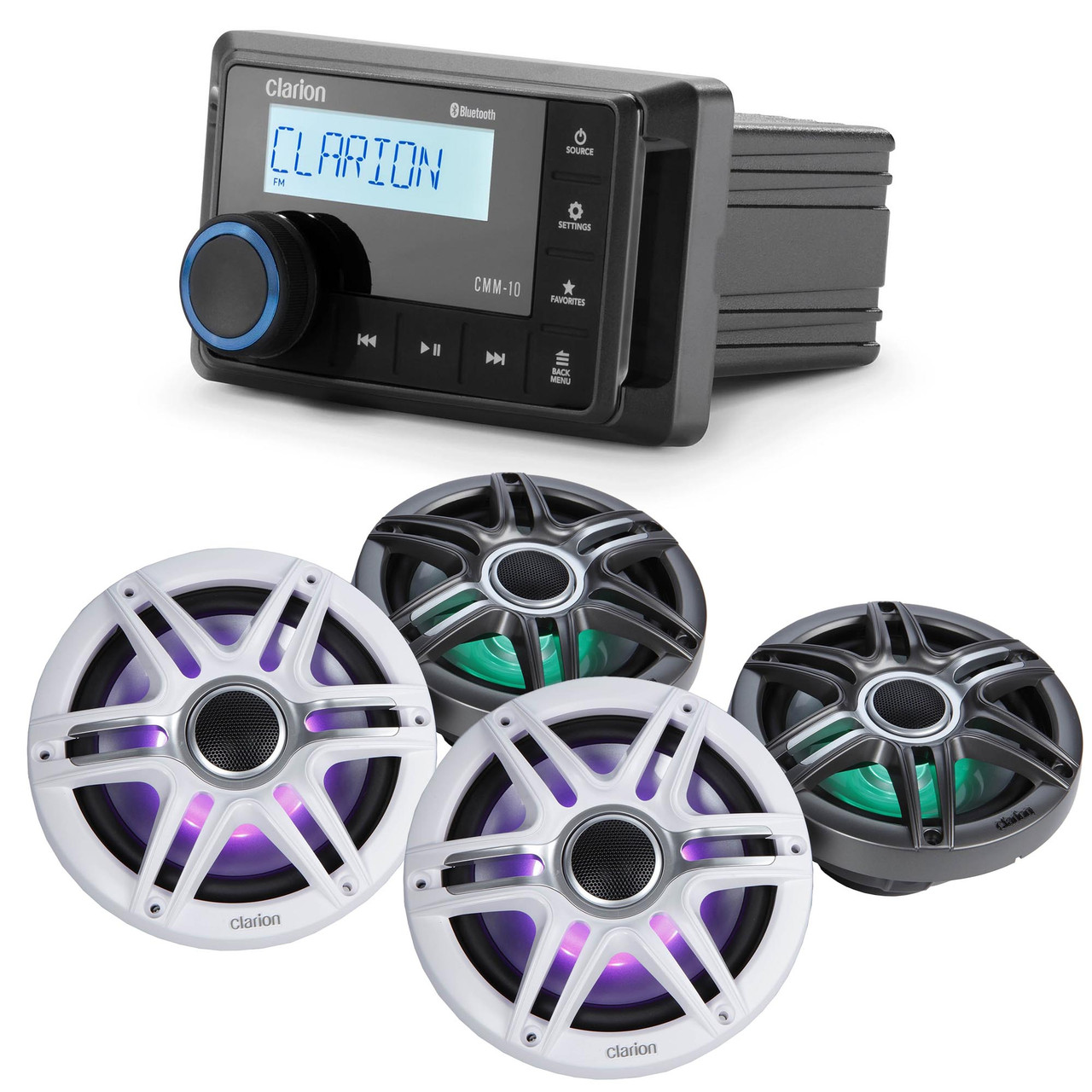 Clarion CMM-10 Marine Source Unit with (2) CMSP-771RGB-SWG 7.7