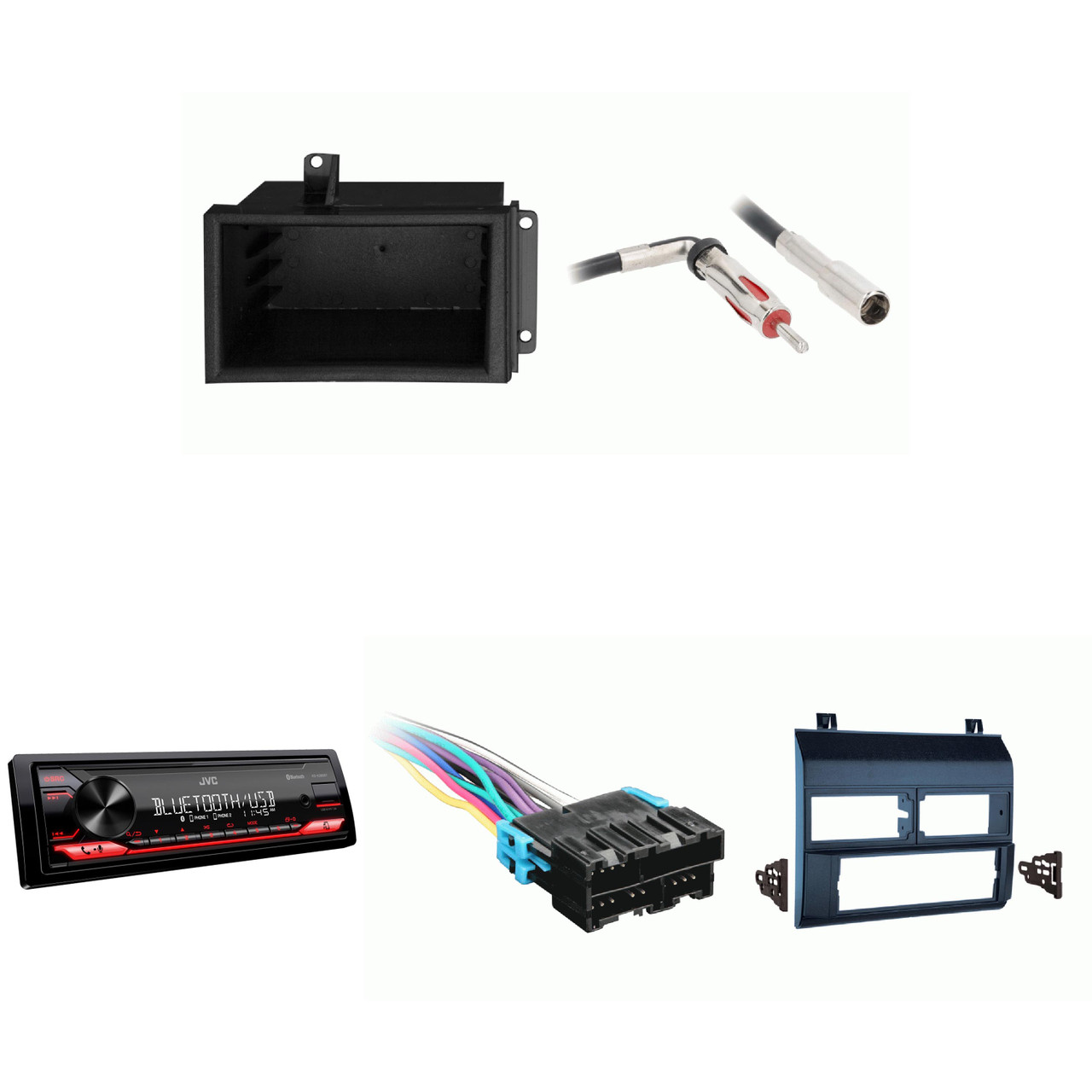 JVC KD-X280BT Single Din Radio Bundle BLUE Dash includes pocket
