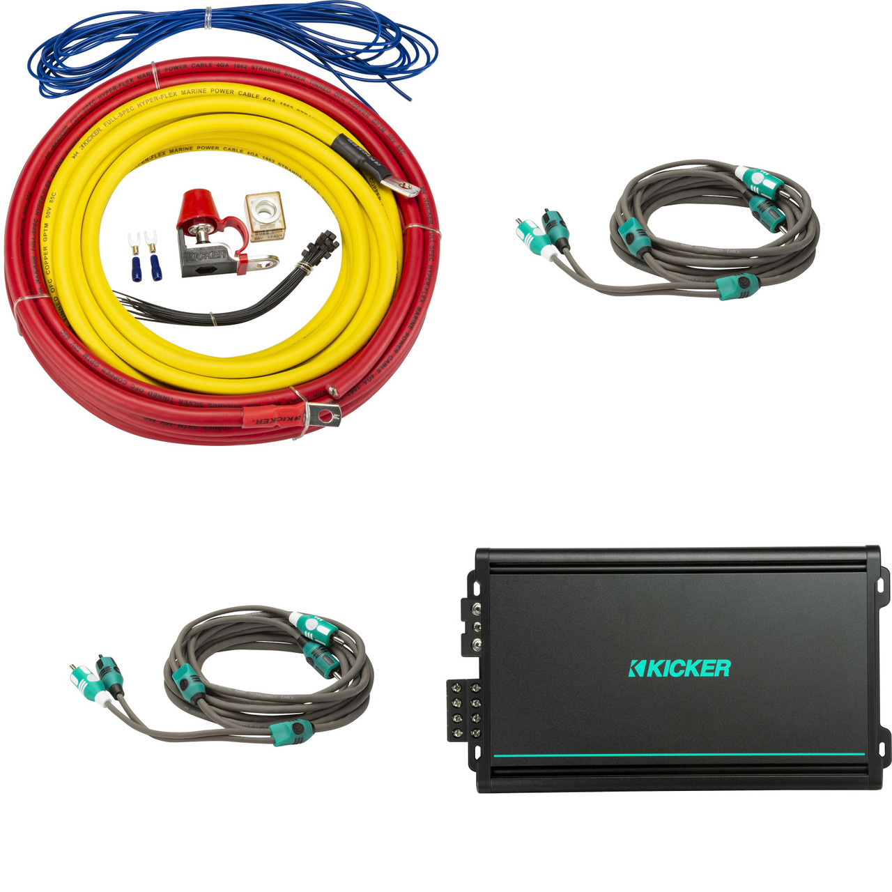 【RCA・100V仕様】QUAD 34 & 405 アンプセット【通電確認済】 Kicker KMA600.4 Marine 4-Channel Amplifier Kit with 4 Gauge Wiring