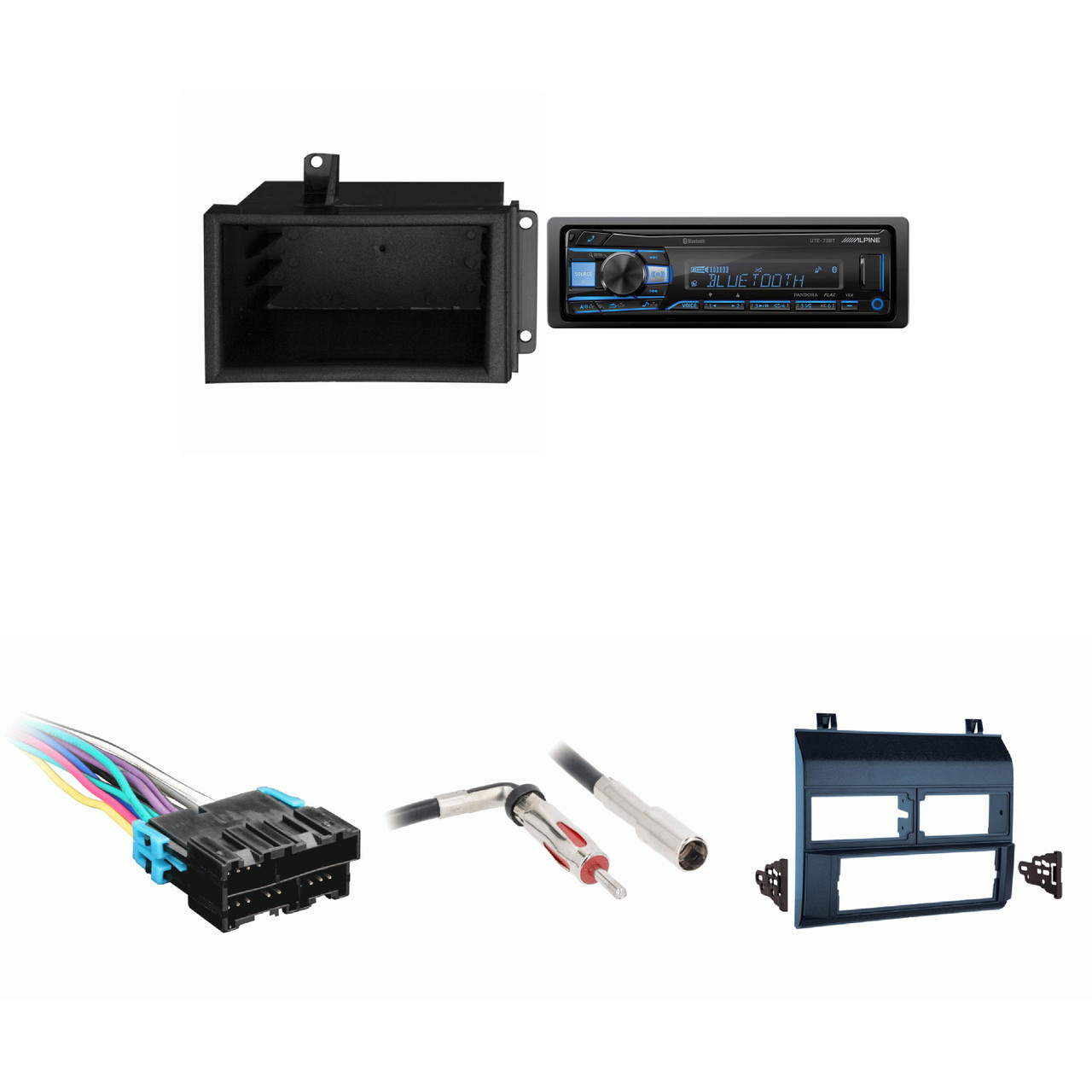 Alpine UTE-73BT Single Din Radio Bundle Blue Dash includes Radio