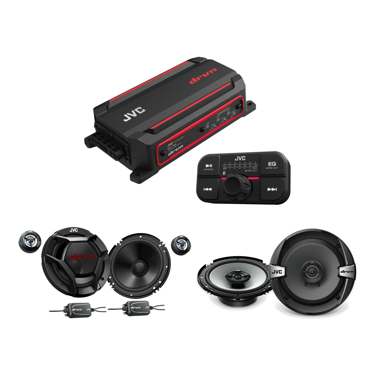 JVC Bluetooth 4-Ch Amp + 6.5in Component Speaker Bundle - Creative