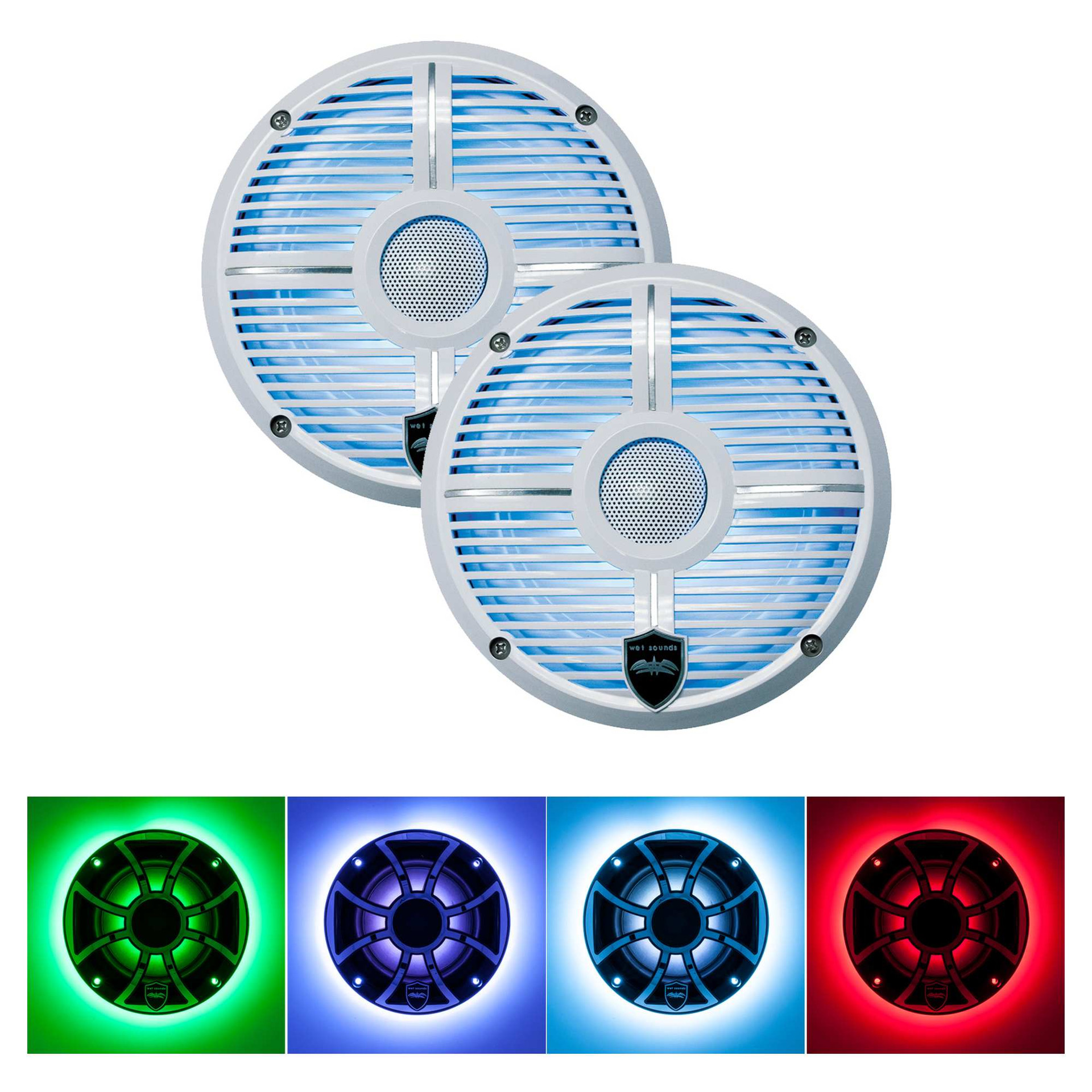 Two Wet Sounds Revo 10" Subwoofers, Grills, & RGB LED Rings White