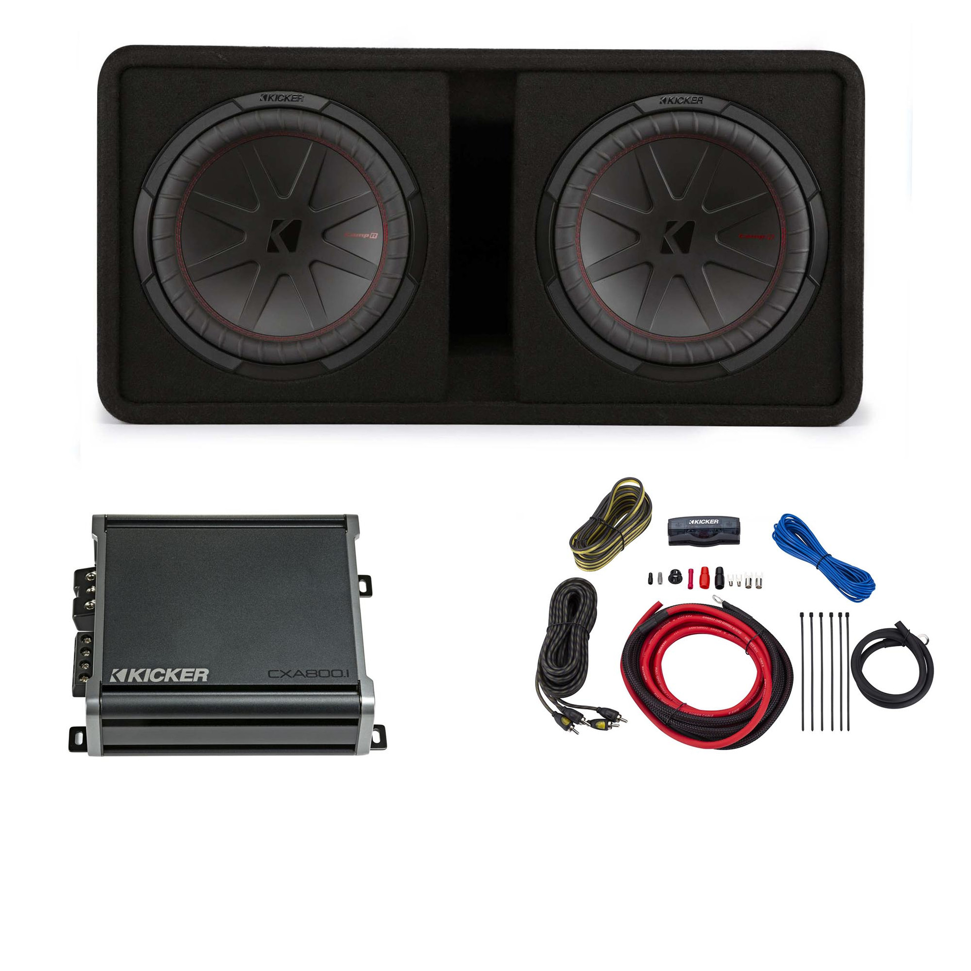 Kicker 2 12" Comp Subwoofers and a Crunch PX2000.1D 2000 Watt Max Amp