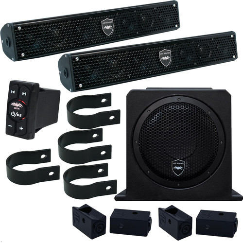 Wet Sounds - Two Stealth 6 Surge Soundbars, 1.75" Pipe Mounting Hardware, 10" Sub AS-10 & WW-BTRS Bluetooth Controller