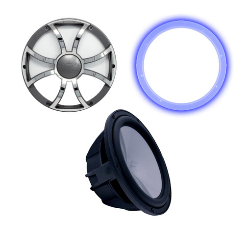 Wet Sounds Revo 10" Subwoofer, Grill, & RGB LED Ring - Black Subwoofer & Gunmetal  Steel Grill - 4 Ohm