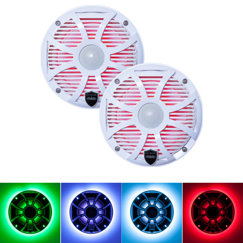 Wet Sounds REVO 6-SWW White Closed SW Grille 6.5 Inch Marine LED Coaxial Speakers (pair) with RGB LED Speaker Rings