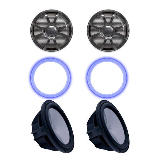 Two Wet Sounds Revo 10" Subwoofers, Grills, & RGB LED Rings - Black Subwoofers & Black Closed Face SW Grills - 2 Ohm