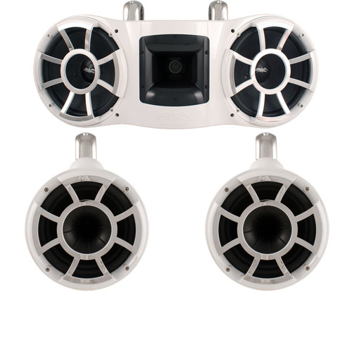 Wet Sounds REV 3-SOME - A pair of REV10 Tower Speakers & A REV410 Dual 10" Tower Enclosure (White w/ Fixed Clamps)