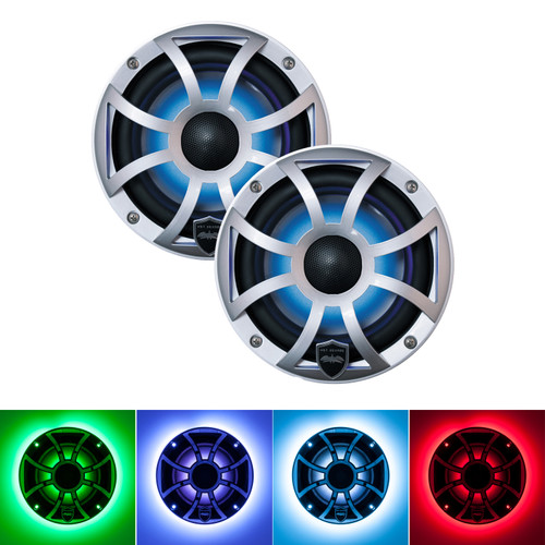 Wet Sounds REVO 6-XSS Silver Open XS Grille 6.5 Inch Marine LED Coaxial Speakers (pair) with RGB LED Speaker Rings