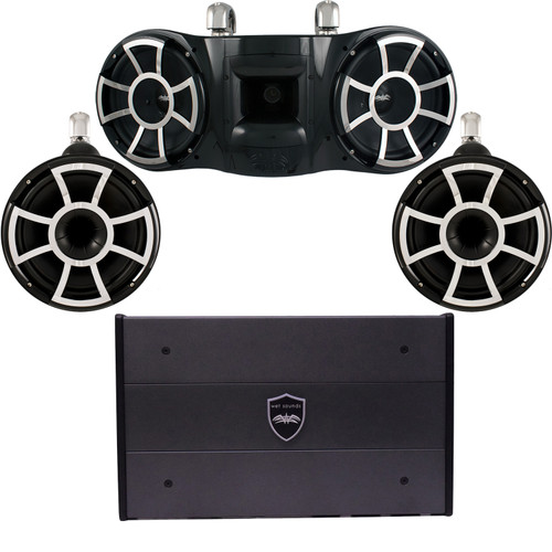 Wet Sounds REV 3-SOME & Amp- REV410 & REV10 Tower Speakers & A  SYN-DX 6 amplifier (Black w/ Swivel Clamps)