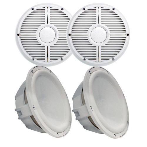 Two Wet Sounds Revo 10" Subwoofers & Grills - White Subwoofers & White Closed Face XW Grills - 2 Ohm