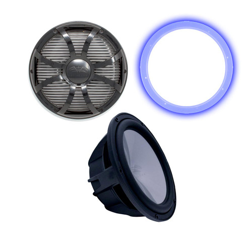 Wet Sounds Revo 10" Subwoofer, Grill, & RGB LED Ring - Black Subwoofer & Black Closed Face SW Grill - 4 Ohm