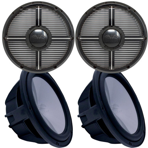 Two Wet Sounds Revo 12" Subwoofers & Grills - Black Subwoofers & Black Closed Face XW Grills - 2 Ohm