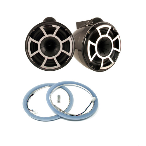 Wet Sounds REV 10 X Mount Tower Speakers with Wet Sounds LEDKITREV10-RGB RGB LED Speaker Rings