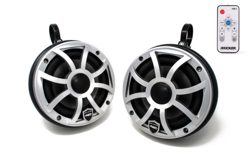 Wet Sounds REVO 6-XSS Silver 6.5 Inch Marine LED Speakers & Enclosures (1.75" Clamps) & LED Controller