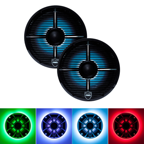 Wet Sounds REVO 6-XWB Black Closed XW Grille 6.5 Inch Marine LED Coaxial Speakers (pair) with RGB LED Speaker Rings