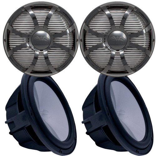 Two Wet Sounds Revo 12" Subwoofers & Grills - Black Subwoofers & Black Closed Face SW Grills - 2 Ohm