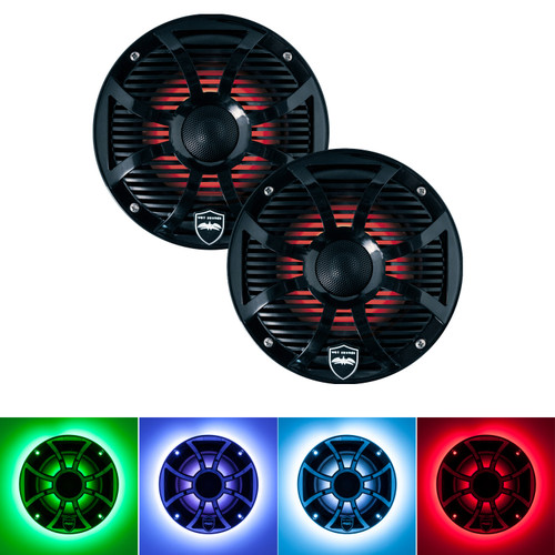 Wet Sounds REVO 6-SWB Black Closed SW Grille 6.5 Inch Marine LED Coaxial Speakers (pair) with RGB LED Speaker Rings