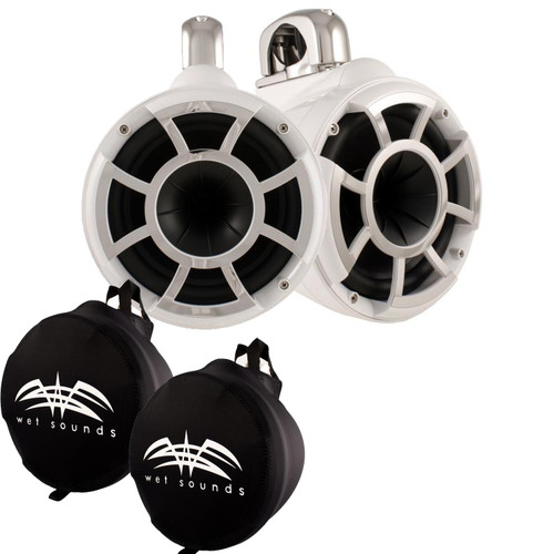 Wet Sounds REV 10 Swivel Clamp Tower Speakers with Wet Sounds Suitz speaker Covers - WHITE