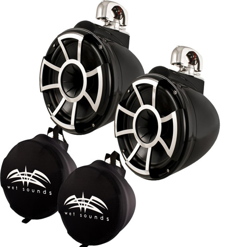 Wet Sounds REV 10 Swivel Clamp Tower Speakers with Wet Sounds Suitz speaker Covers - Black