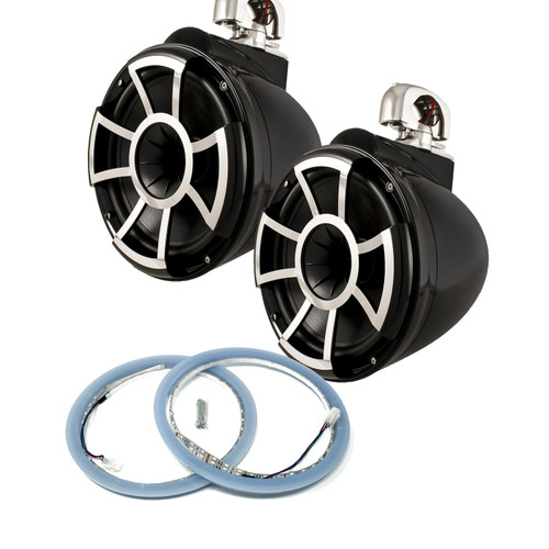 Wet Sounds REV 10 Swivel Clamp Tower Speakers with Wet Sounds LEDKITREV10-RGB RGB LED Speaker Rings - Black