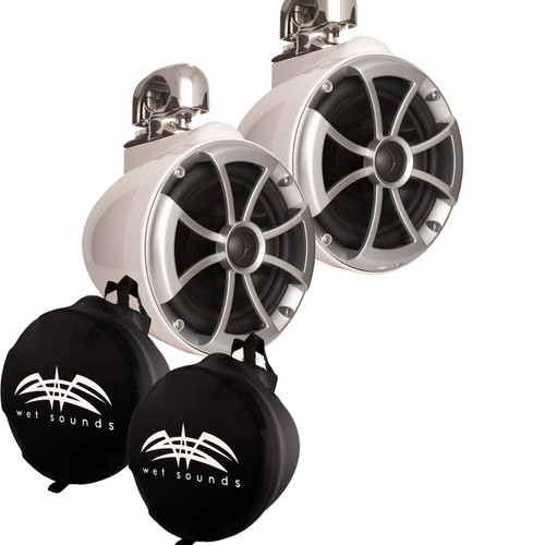 Wet Sounds ICON8-WSC ICON Series Swivel Clamp Wake Tower Speakers (pair) with Wet Sounds Suitz8 Speaker Covers
