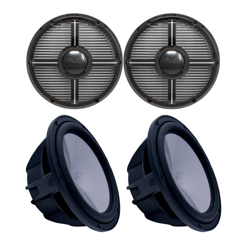 Two Wet Sounds Revo 10" Subwoofers & Grills - Black Subwoofers & Black Closed Face XW Grills - 4 Ohm