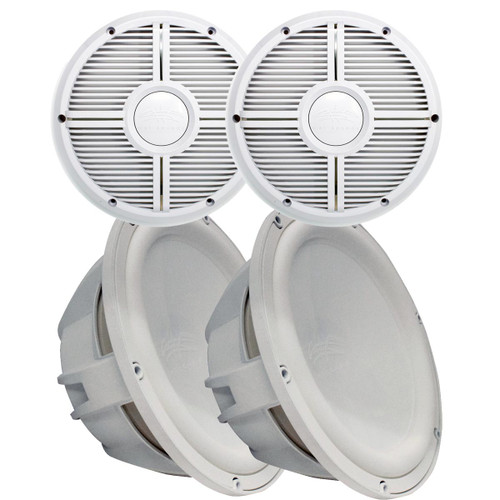 Two Wet Sounds Revo 12" Subwoofers & Grills - White Subwoofers & White Closed Face XW Grills - 4 Ohm