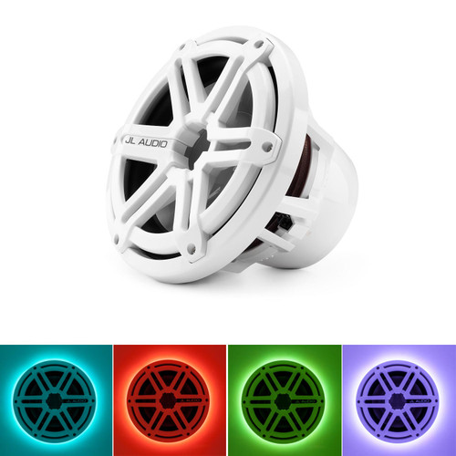 JL Audio M10W5-SG-WH:10-inch (250 mm) Marine Subwoofer Driver White Sport Grille With RGB LED Speaker Ring