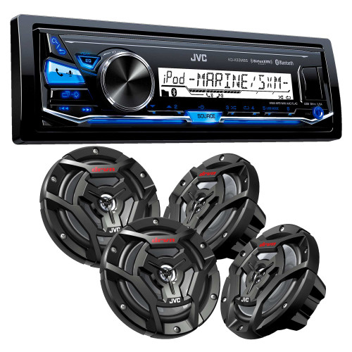 JVC KD-X33MBS Mechless Bluetooth Marine Radio and two pairs of JVC CS-DR6200M 6.5" Black Marine Coaxial Speakers