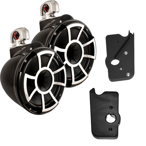 Wet Sounds For Malibu G3 Tower System REV10B-SC 10" Pair Black Swivel Mount Tower Speakers & Black Adapters