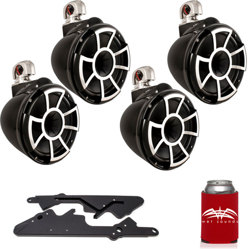 Wet Sounds For Malibu G3 Tower System Two Pairs of REV10B-SC 10" Black Swivel Mount Tower Speakers & Black Adapters