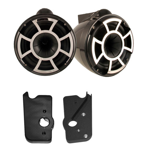 Wet Sounds For Malibu G3 Tower System REV10B-X 10" Pair Black X-Mount Tower Speakers & Polished Adapters