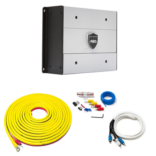 Wet Sounds HTX1 Package: 650 Watt Subwoofer Amplifier & Stinger 7-Meter 4-Gauge Amplifier Wiring Kit w/ RCAs