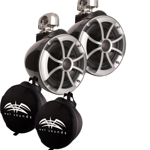 Wet Sounds ICON8-BSC ICON Series Swivel Clamp Wake Tower Speakers (pair) with Wet Sounds Suitz8 Speaker Covers