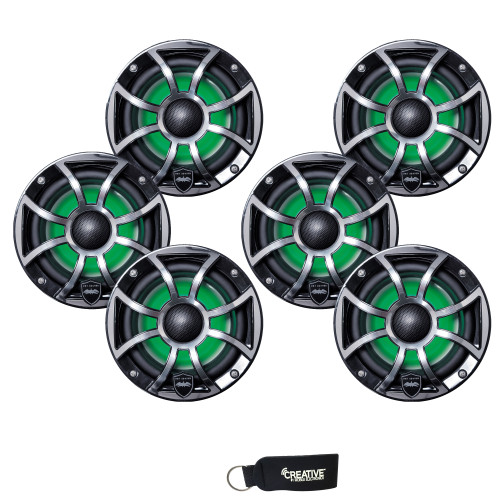 Wet Sounds - Three Pairs Of REVO 6-XSB-SS Black XS / Stainless Overlay Grille 6.5 Inch Marine LED Coaxial Speakers