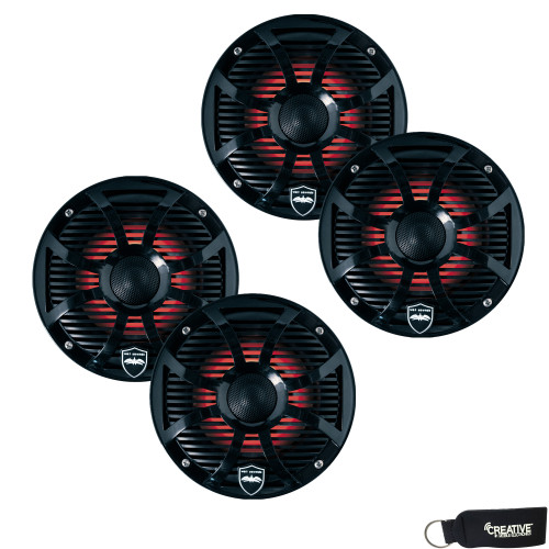 Wet Sounds - Two Pairs Of REVO 6-SWB Black Closed SW Grille 6.5 Inch Marine LED Coaxial Speakers
