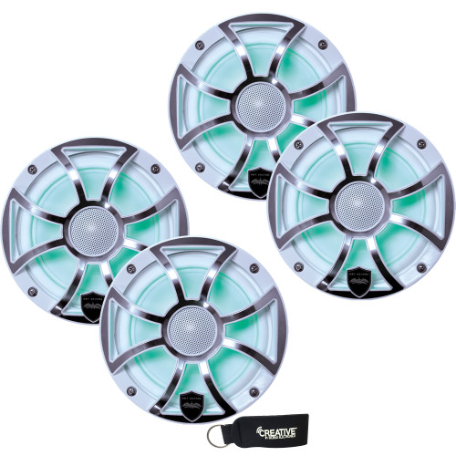 Wet Sounds - Two Pairs Of REVO 6-XSW-SS White XS / Stainless Overlay Grill 6.5 Inch Marine LED Coaxial Speakers