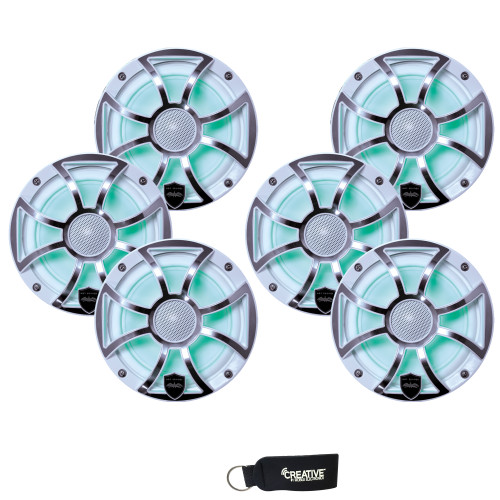 Wet Sounds - Three Pairs Of REVO 6-XSW-SS White XS / Stainless Overlay Grill 6.5 Inch Marine LED Coaxial Speakers