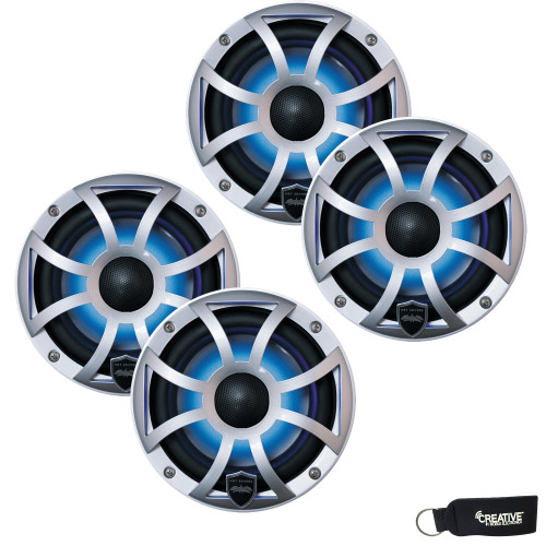 Wet Sounds - Two Pairs Of REVO 6-XSS Silver Open XS Grille 6.5 Inch Marine LED Coaxial Speakers