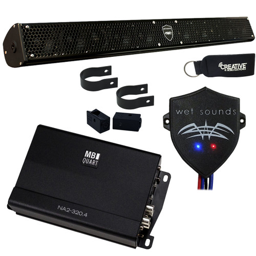 Wet Sounds Stealth-10-Core Soundbar, MB Quart NA2-320.4 Micro Amplifier & WW-BTRS Bluetooth Receiver