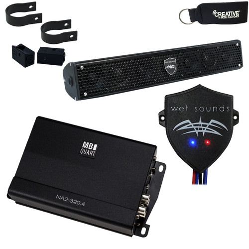 Wet Sounds Stealth-6-Core Soundbar, MB Quart NA2-320.4 Micro Amplifier & WW-BTUR Bluetooth Receiver