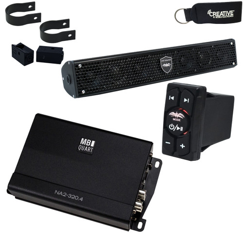 Wet Sounds Stealth-6-Core Soundbar, MB Quart NA2-320.4 Micro Amplifier & WW-BTRS Bluetooth Rocker Switch Controller