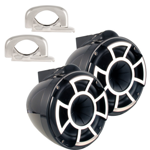 Wet Sounds REV8 Black 8" Tower Speakers with Mini Fixed Clamps - Fits 1" to 1 7/8" Pipe