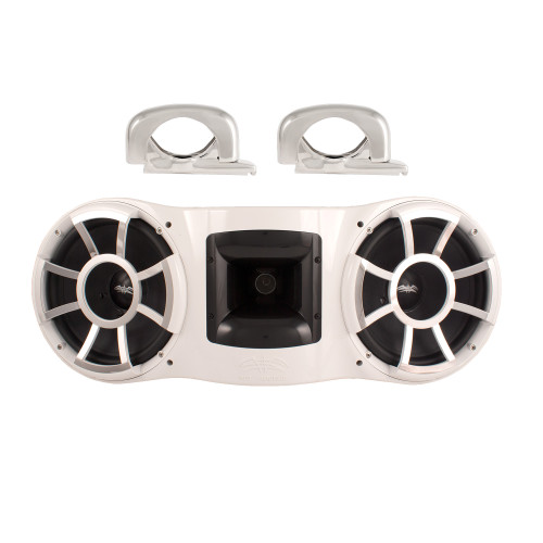 Wet Sounds REV 410 Tower Speaker with Mini Fixed Clamp, fits 1" to 1-7/8" pipes - White