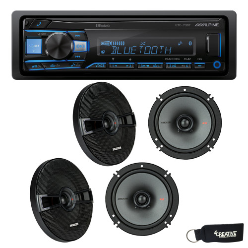 Alpine UTE-73BT Bluetooth Receiver (No CD), and Two Pairs of 44KSC6504 6.5" Coaxial Speakers