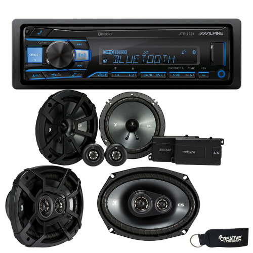 Alpine UTE-73BT Bluetooth Receiver (No CD), a Pair of 43CSS654 6.5" Components, and 43CSC6934 6x9" Speakers